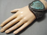 One Of Biggest Best Vintage Native American Navajo Green Turquoise Sterling Silver Bracelet-Nativo Arts