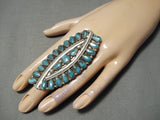 Big Waving Native American Navajo Turquoise Cluster Sterling Silver Ring-Nativo Arts
