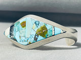 Thick And Heavy Native American Navajo Turquoise Inlay Sterling Silver Bracelet-Nativo Arts