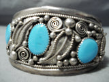 Leaf Galore Vintage Native American Navajo Turquoise Sterling Silver Bracelet Old-Nativo Arts