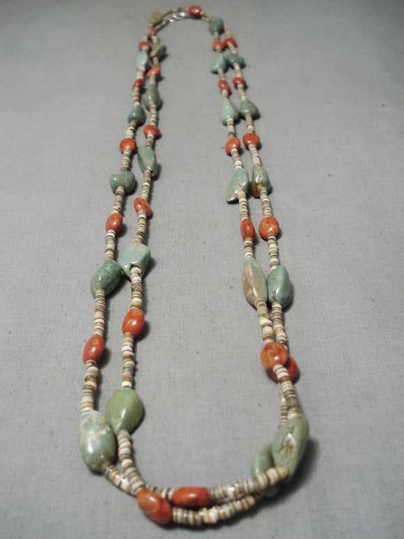 Native American Amazing Vintage Santo Domingo Royston Turquoise Coral Sterling Silver Necklace-Nativo Arts