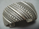 Signed Authentic John Vintage Native American Navajo Sterling Silver Intricate Bracelet-Nativo Arts