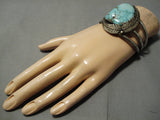 Native American Opulent Chunky Protruding Carico Lake Turquoise Sterling Silver Bracelet-Nativo Arts