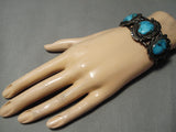 Opulent Vintage Native American Navajo Blue Diamond Turquoise Sterling Silver Bracelet Old-Nativo Arts