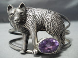 Detailed!! Vintage Native American Navajo Wolf Sterling Silver Amethyst Bracelet Cuff-Nativo Arts