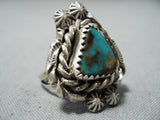 Striking Vintage Native American Navajo Royston Turquoise Sterling Silver Ring Old-Nativo Arts