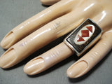 Amazing Zuni Native American Coral Ironwood Sterling Silver Ring-Nativo Arts