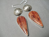 Native American Huge Spiny Oyster Naitve American Sterling Silver Button Earrings-Nativo Arts