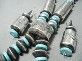 One Of The Biggest Best Native American Navajo Tubule Sterling Silver Turquoise Necklace-Nativo Arts
