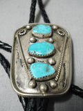 Amazing Vintage Native American Navajo Old Kingman Turquoise Sterling Silver Bolo Old-Nativo Arts
