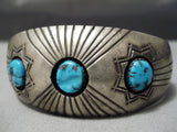 Rare Vintage Native American Navajo Bursting Concho Turquoise Sterling Silver Bracelet Old-Nativo Arts