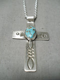 Important Native American Navajo Royston Turquoise Sterling Silver Cross Necklace-Nativo Arts