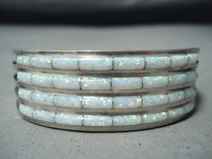 Signed Zuni Native American Synthetic Opal Sterling Silver Bracelet-Nativo Arts