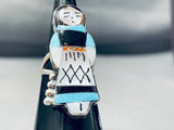 Native American Zuni Woman Maiden Vintage Sterling Silver Turquoise Inlay Ring-Nativo Arts