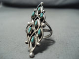 Native American Incredible Authentic Vintage Zuni Edaakie Turquoise Sterling Silver Ring Old-Nativo Arts