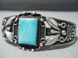 Early Vintage Native American Navajo Repoussed Sterling Silver Turquoise Bracelet Old-Nativo Arts