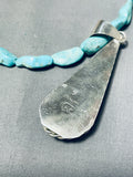 Beautiful Native American Navajo Turquoise Inlay Sterling Silver Teardrop Necklace-Nativo Arts