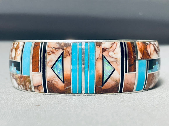 Important Vintage Native American Navajo Mary Morgan Turquoise Sterling Silver Inlay Bracelet-Nativo Arts