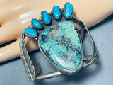 Rare Vintage Native American Navajo Old Kingman Turquoise Sterling Silver Bear Track Bracelet-Nativo Arts