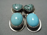 Exceptional Vintage Native American Navajo Sleeping Beauty Turquoise Sterling Silver Earrings-Nativo Arts