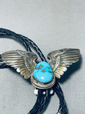 Pilot Wings Rare Vintage Native American Navajo Turquoise Sterling Silver Bolo Tie-Nativo Arts