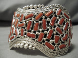 Stunning Native American Navajo Marlene Haley Coral Sterling Silver Bracelet Cuff-Nativo Arts