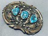 Will Singer Vintage Native American Navajo Sleeping Beauty Turquoise Sterling Silver Buckle-Nativo Arts