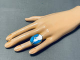 Huge Heavy Vintage Native American Navajo Turquoise Sterling Silver Pearl Ring Old-Nativo Arts