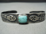 Early 1900's Snake Vintage Native American Navajo Turquoise Sterling Silver Bracelet Old-Nativo Arts