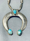 Rare Vintage Native American Navajo Gilber Turquoise Sterling Silver Naja Necklace-Nativo Arts