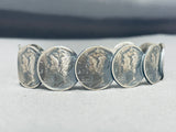 Signed Native American Navajo Royston Turquoise Sterling Silver Dime Bracelet-Nativo Arts