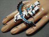 Huge Vintage Native American Zuni Eagle Dancer Sterling Silver Turquoise Ring-Nativo Arts
