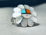 Glorious Vintage Native American Zuni Mother Of Pearl Inlay Sunface Sterling Silver Ring-Nativo Arts