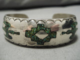Museum Quality!! Vintage Native American Navajo Heavy Green Turquoise Sterling Silver Bracelet-Nativo Arts