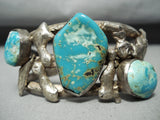 Quality Rare Vintage Native American Navajo Museum Turquoise Sterling Silver Slag Bracelet-Nativo Arts