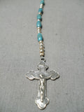 Rare Native American Navajo Blue Turquoise Sterling Silver Catholic Rosary Necklace-Nativo Arts