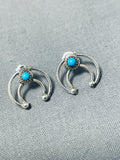 Amazing Native American Navajo Sleeping Beauty Turquoise Sterling Silver Earrings-Nativo Arts