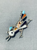 Noteworthy Vintage Native American Zuni Turquoise Sterling Silver Roadrunner Pin-Nativo Arts