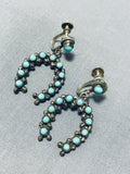 Early Turquoise Horseshoe Vintage Native American Zuni Sterling Silver Earrings-Nativo Arts
