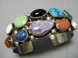 Sample Of Stones Vintage Native American Navajo Turquoise Gaspeite Sterling Silver Bracelet-Nativo Arts