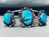 Outstanding Vintage Native American Navajo Blue Diamond Turquoise Sterling Silver Bracelet-Nativo Arts