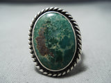 Rare Earlier Vintage Native American Navajo Domed Green Turquoise Sterling Silver Ring Old-Nativo Arts