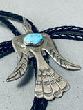 Superior Vintage Native American Navajo Kingman Turquoise Sterling Silver Bolo-Nativo Arts