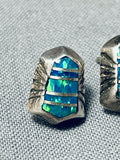 Impressive Vintage Native American Navajo Opal Sterling Silver Earrings-Nativo Arts