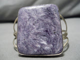 One Of The Best Vintage Native American Navajo Squared Charoite Sterling Silver Bracelet Old-Nativo Arts