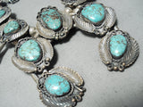 Women's Vintage Native American Navajo Rare Turquoise Sterling Silver Squash Blossom Necklace-Nativo Arts