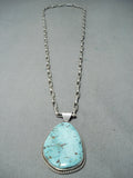 Signed Vintage Native American Navajo Kingman Turquoise Sterling Silver Necklace-Nativo Arts