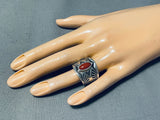 Best Native American Navajo Tommy Jackson Coral Sterling Silver Repoussed Ring-Nativo Arts