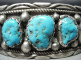 Incredible Vintage Native American Navajo Morenci Turquoise Sterling Silver Bracelet Old-Nativo Arts