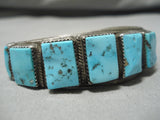 Striking Vintage Native American Navajo Squar Turquoise Sterling Silver Bracelet-Nativo Arts
